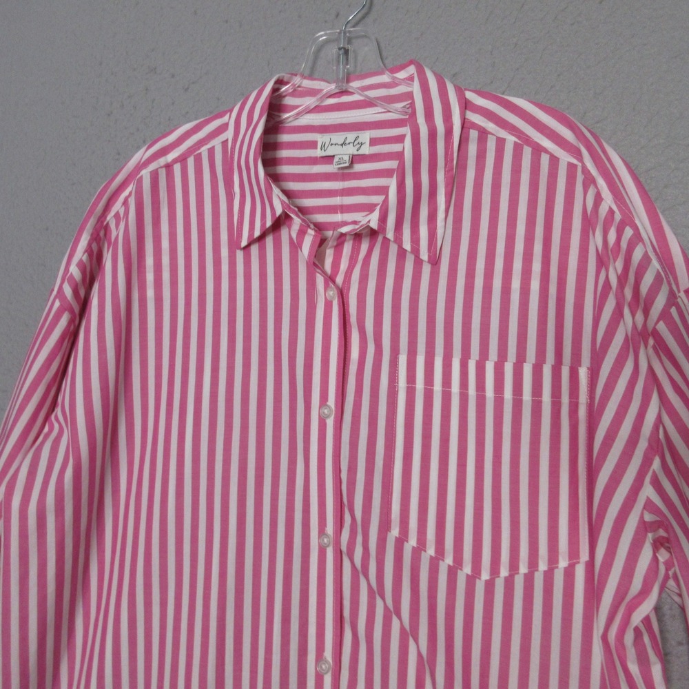 Wonderly Top XL Pink Stripe Essential Woven Cotton Preppy Oversized Academia NWT